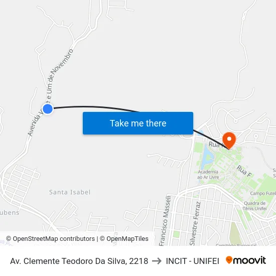 Av. Clemente Teodoro Da Silva, 2218 to INCIT - UNIFEI map