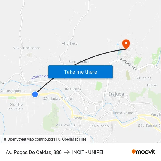 Av. Poços De Caldas, 380 to INCIT - UNIFEI map