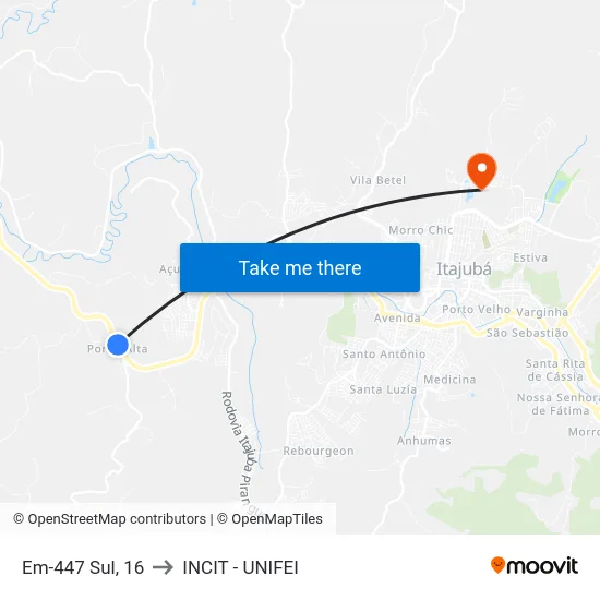 Em-447 Sul, 16 to INCIT - UNIFEI map