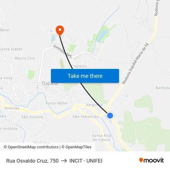 Rua Osvaldo Cruz, 750 to INCIT - UNIFEI map