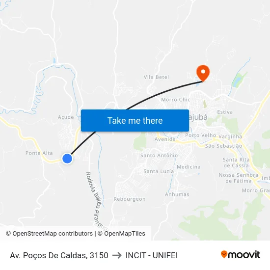 Av. Poços De Caldas, 3150 to INCIT - UNIFEI map