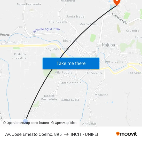 Av. José Ernesto Coelho, 895 to INCIT - UNIFEI map