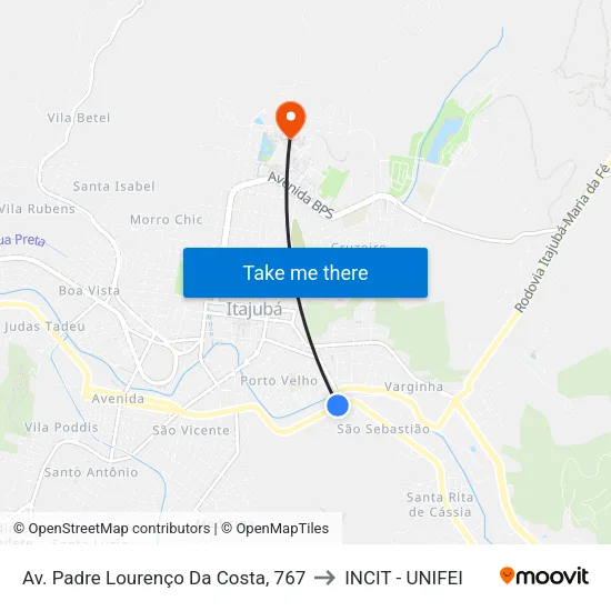 Av. Padre Lourenço Da Costa, 767 to INCIT - UNIFEI map
