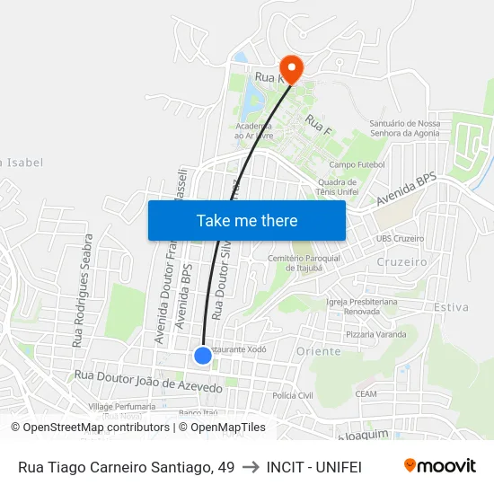 Rua Tiago Carneiro Santiago, 49 to INCIT - UNIFEI map