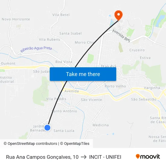 Rua Ana Campos Gonçalves, 10 to INCIT - UNIFEI map