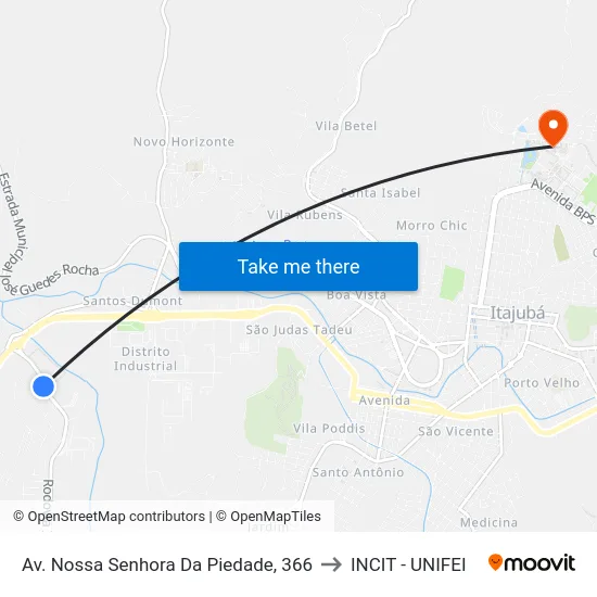 Av. Nossa Senhora Da Piedade, 366 to INCIT - UNIFEI map