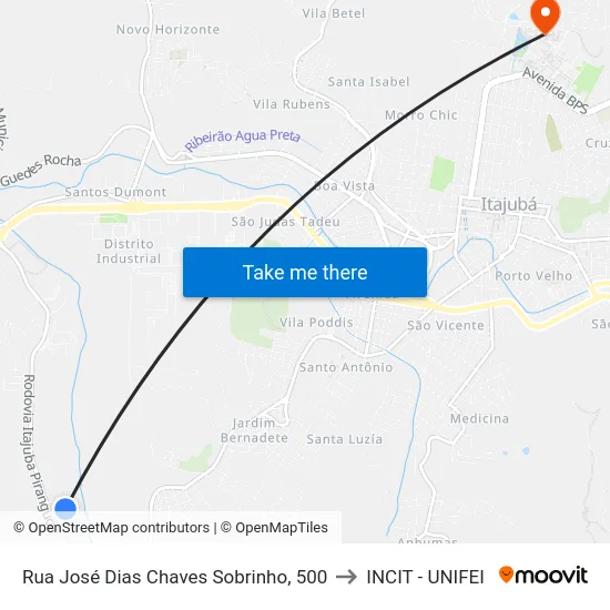 Rua José Dias Chaves Sobrinho, 500 to INCIT - UNIFEI map