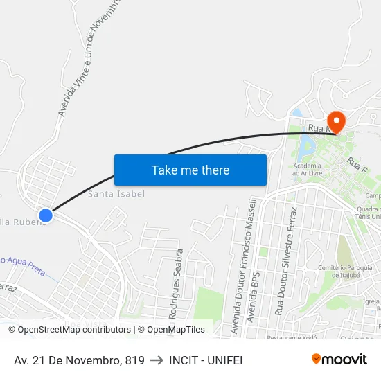 Av. 21 De Novembro, 819 to INCIT - UNIFEI map