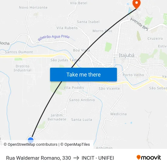 Rua Waldemar Romano, 330 to INCIT - UNIFEI map