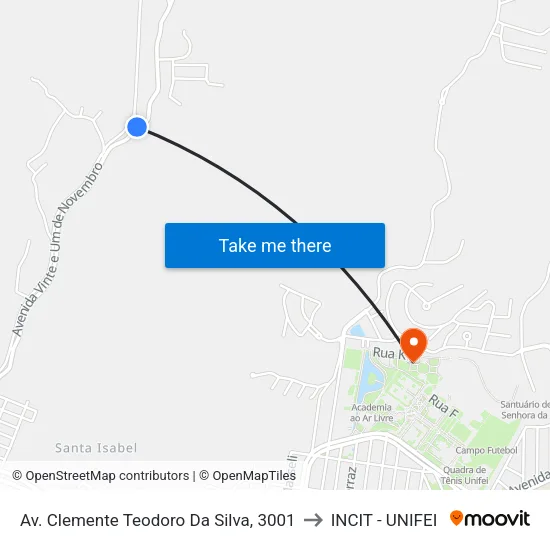 Av. Clemente Teodoro Da Silva, 3001 to INCIT - UNIFEI map