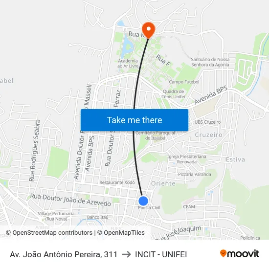 Av. João Antônio Pereira, 311 to INCIT - UNIFEI map