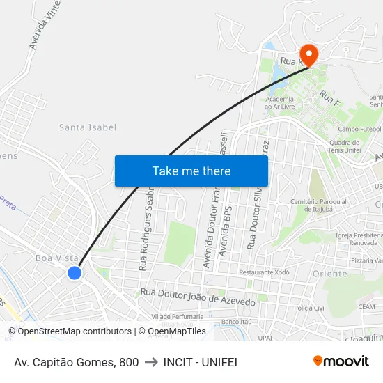 Av. Capitão Gomes, 800 to INCIT - UNIFEI map