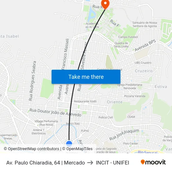 Av. Paulo Chiaradia, 64 | Mercado to INCIT - UNIFEI map