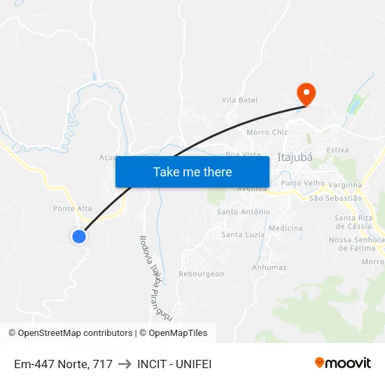 Em-447 Norte, 717 to INCIT - UNIFEI map