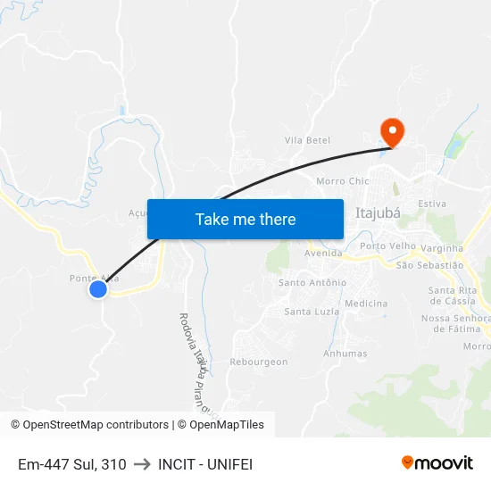 Em-447 Sul, 310 to INCIT - UNIFEI map