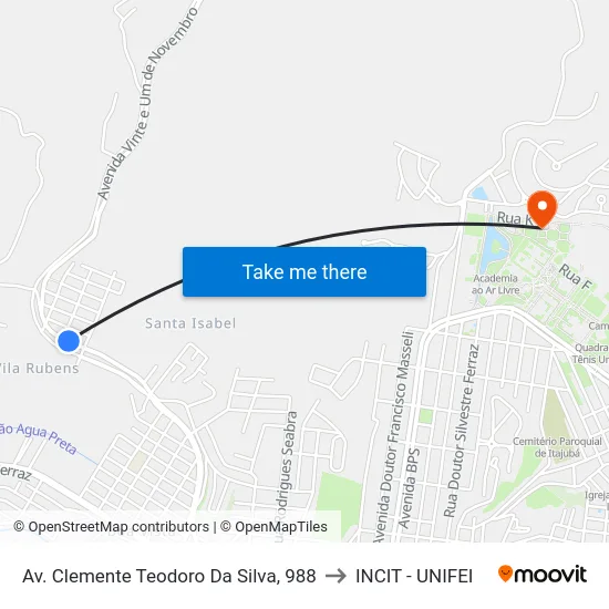 Av. Clemente Teodoro Da Silva, 988 to INCIT - UNIFEI map