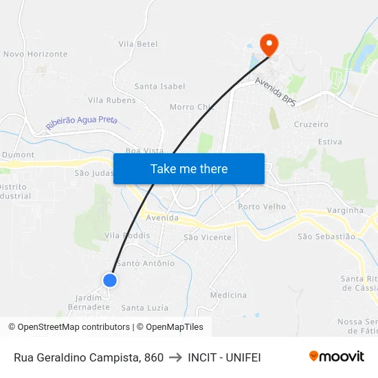 Rua Geraldino Campista, 860 to INCIT - UNIFEI map