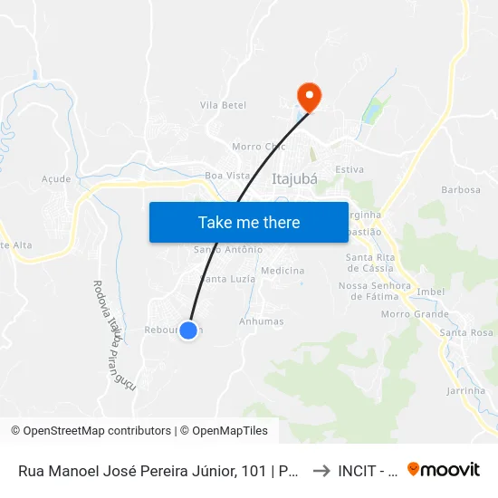 Rua Manoel José Pereira Júnior, 101 | Ponto Final Do Rebourgeon to INCIT - UNIFEI map