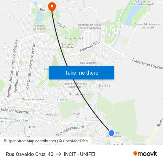 Rua Osvaldo Cruz, 40 to INCIT - UNIFEI map