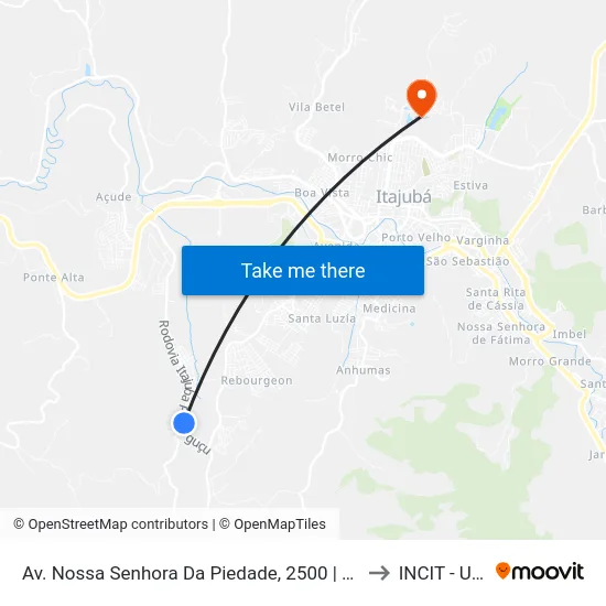 Av. Nossa Senhora Da Piedade, 2500 | Bairro Capituba to INCIT - UNIFEI map