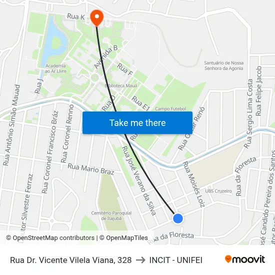 Rua Dr. Vicente Vilela Viana, 328 to INCIT - UNIFEI map