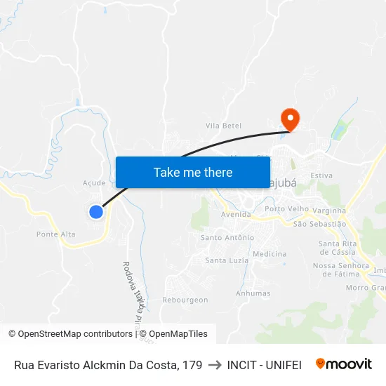 Rua Evaristo Alckmin Da Costa, 179 to INCIT - UNIFEI map