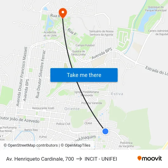 Av. Henriqueto Cardinale, 700 to INCIT - UNIFEI map