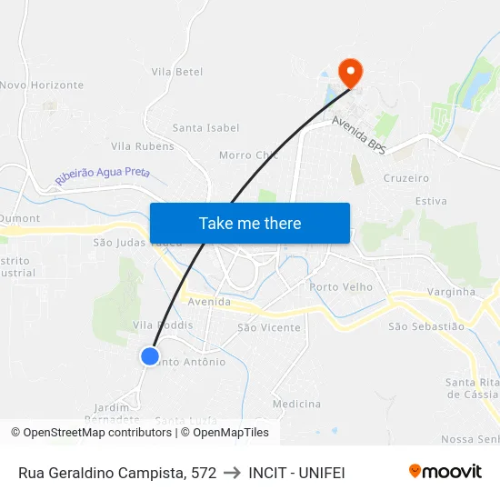 Rua Geraldino Campista, 572 to INCIT - UNIFEI map