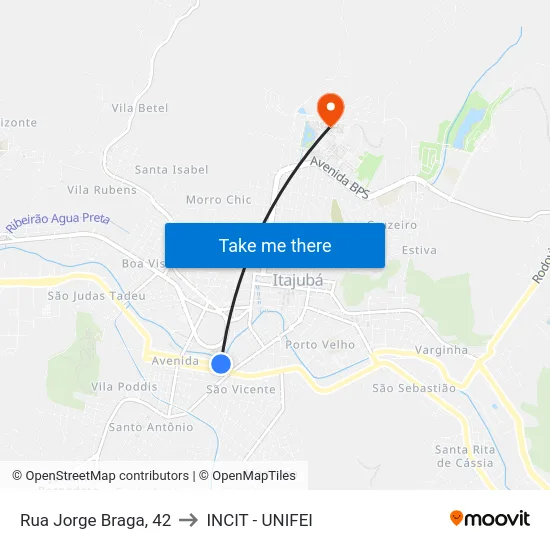 Rua Jorge Braga, 42 to INCIT - UNIFEI map