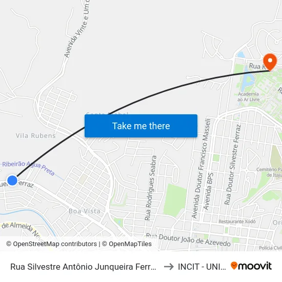 Rua Silvestre Antônio Junqueira Ferraz, 780 to INCIT - UNIFEI map