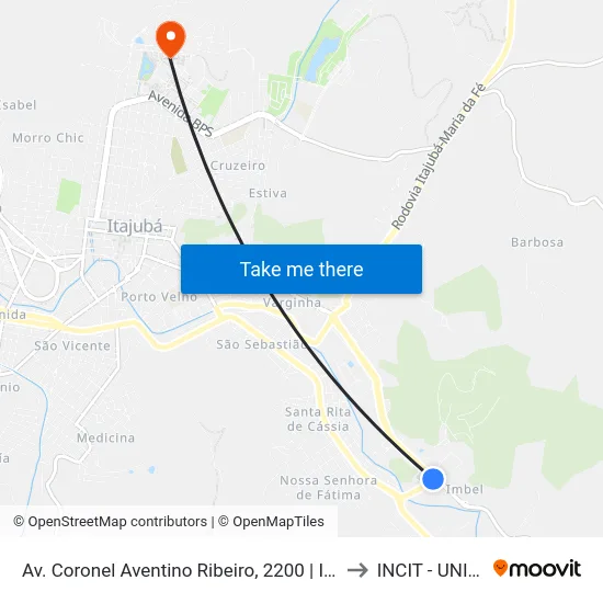 Av. Coronel Aventino Ribeiro, 2200 | Imbel to INCIT - UNIFEI map