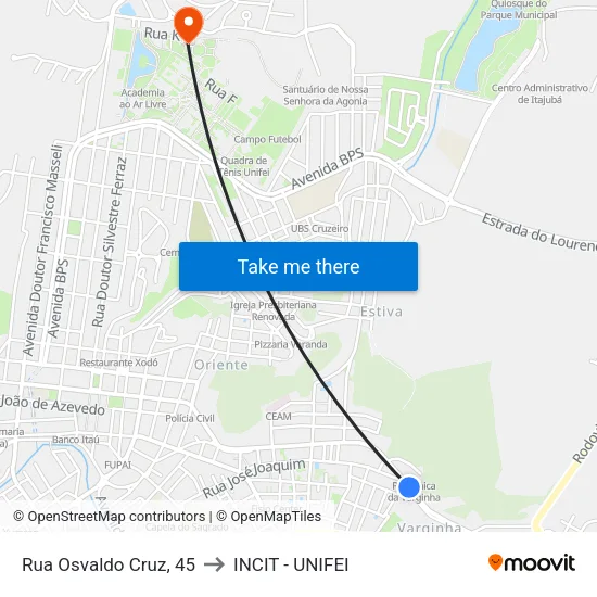 Rua Osvaldo Cruz, 45 to INCIT - UNIFEI map