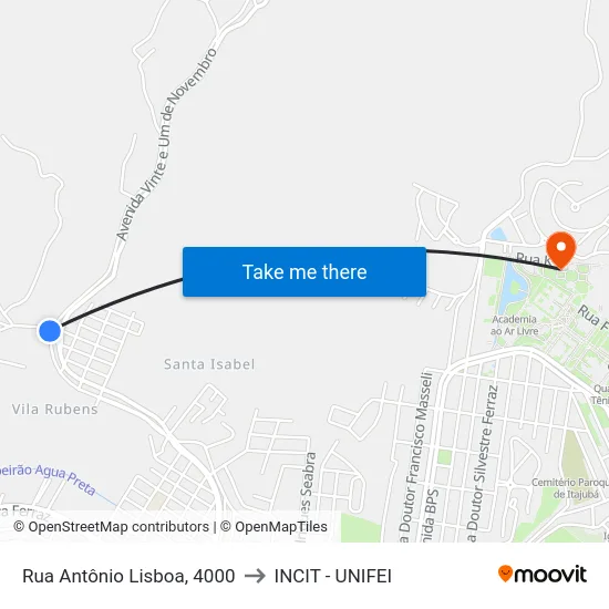 Rua Antônio Lisboa, 4000 to INCIT - UNIFEI map