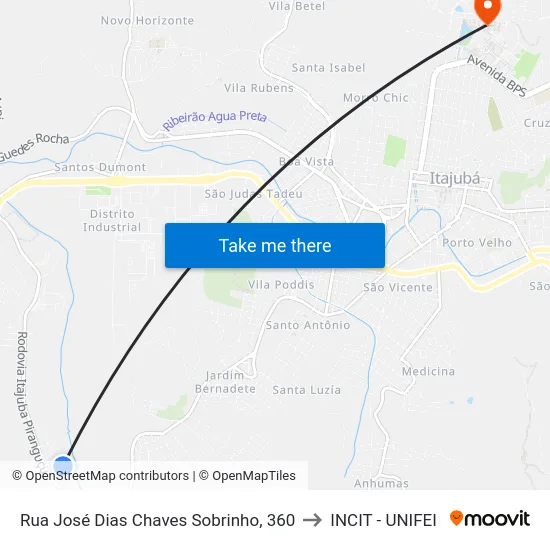 Rua José Dias Chaves Sobrinho, 360 to INCIT - UNIFEI map