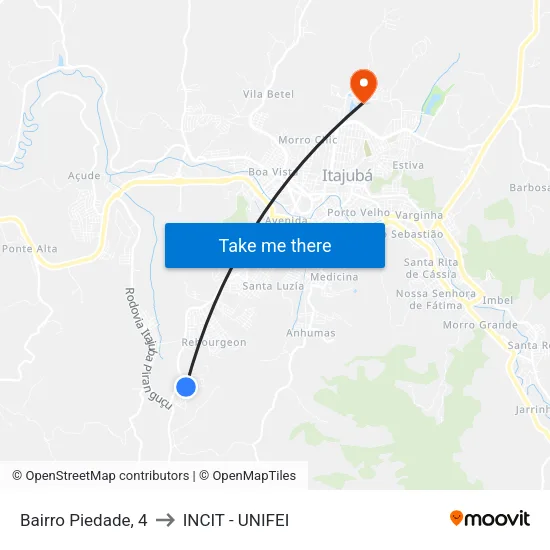 Bairro Piedade, 4 to INCIT - UNIFEI map