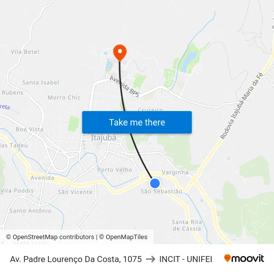 Av. Padre Lourenço Da Costa, 1075 to INCIT - UNIFEI map