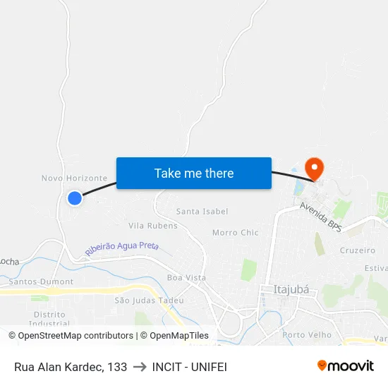 Rua Alan Kardec, 133 to INCIT - UNIFEI map