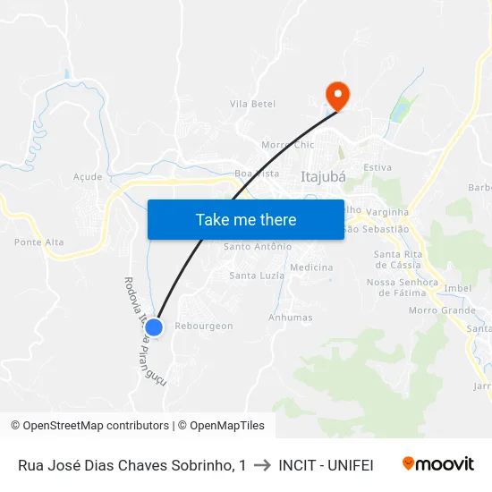 Rua José Dias Chaves Sobrinho, 1 to INCIT - UNIFEI map