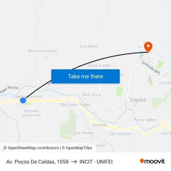 Av. Poços De Caldas, 1058 to INCIT - UNIFEI map