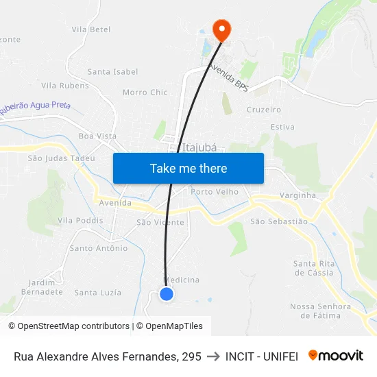 Rua Alexandre Alves Fernandes, 295 to INCIT - UNIFEI map