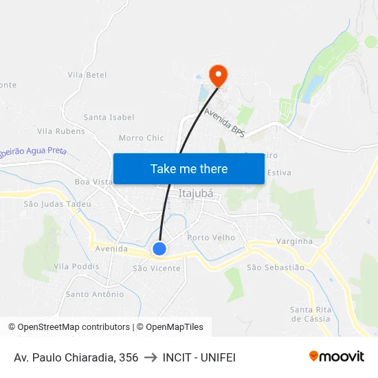 Av. Paulo Chiaradia, 356 to INCIT - UNIFEI map