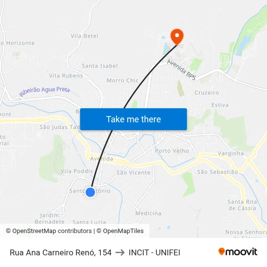 Rua Ana Carneiro Renó, 154 to INCIT - UNIFEI map