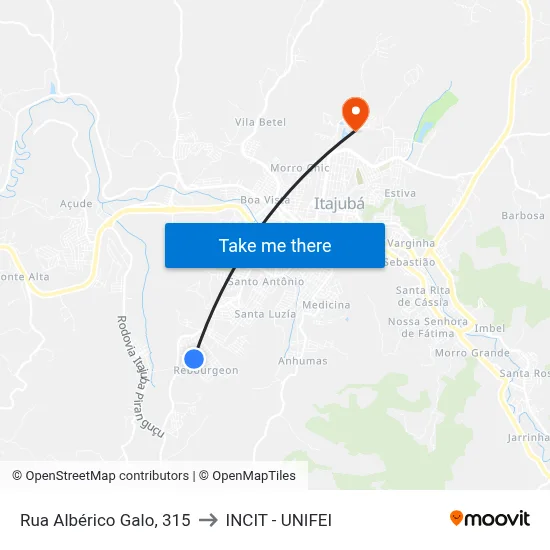 Rua Albérico Galo, 315 to INCIT - UNIFEI map