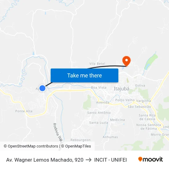 Av. Wagner Lemos Machado, 920 to INCIT - UNIFEI map
