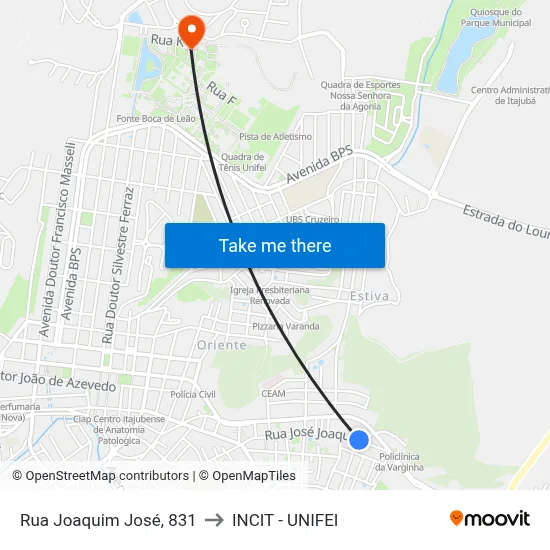 Rua Joaquim José, 831 to INCIT - UNIFEI map