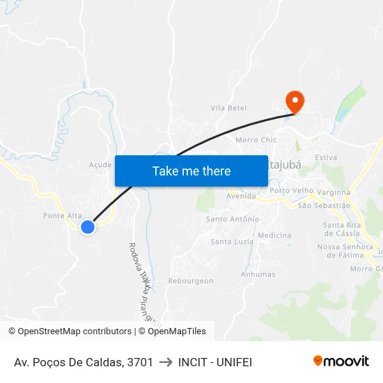 Av. Poços De Caldas, 3701 to INCIT - UNIFEI map