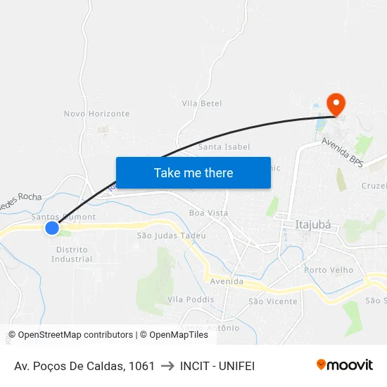 Av. Poços De Caldas, 1061 to INCIT - UNIFEI map