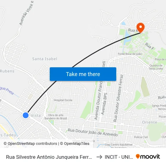 Rua Silvestre Antônio Junqueira Ferraz, 181 to INCIT - UNIFEI map