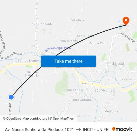 Av. Nossa Senhora Da Piedade, 1021 to INCIT - UNIFEI map