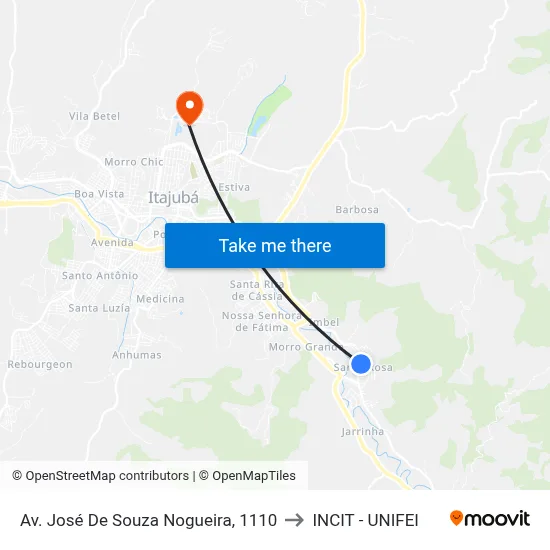 Av. José De Souza Nogueira, 1110 to INCIT - UNIFEI map